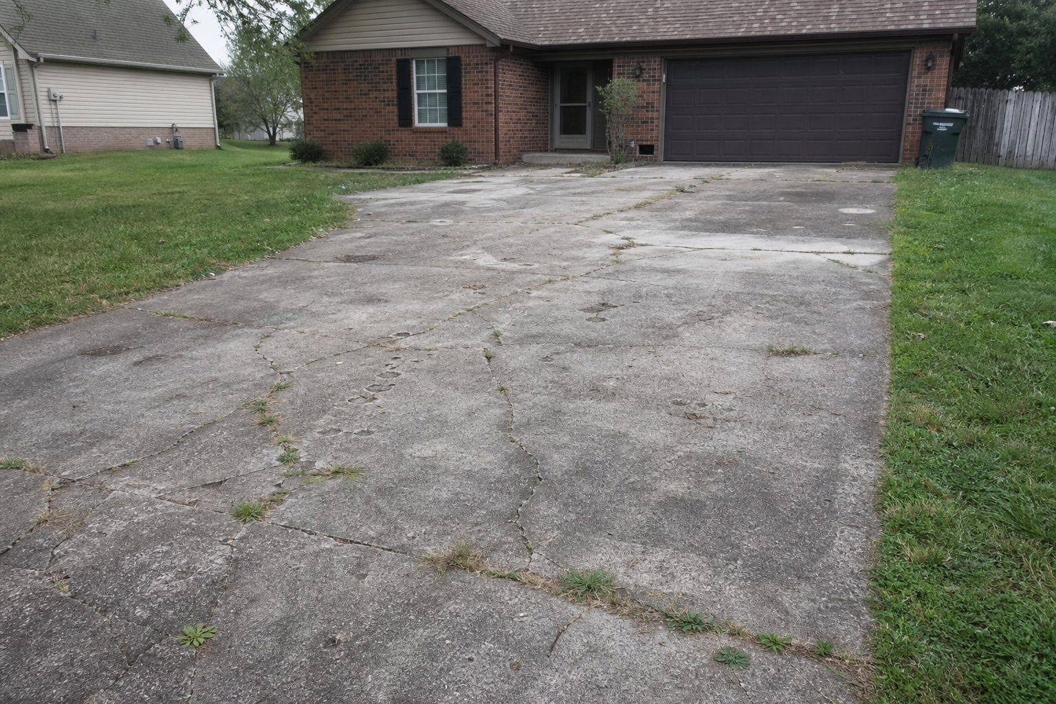 Cracked concrete driveway before Smarter Scapes