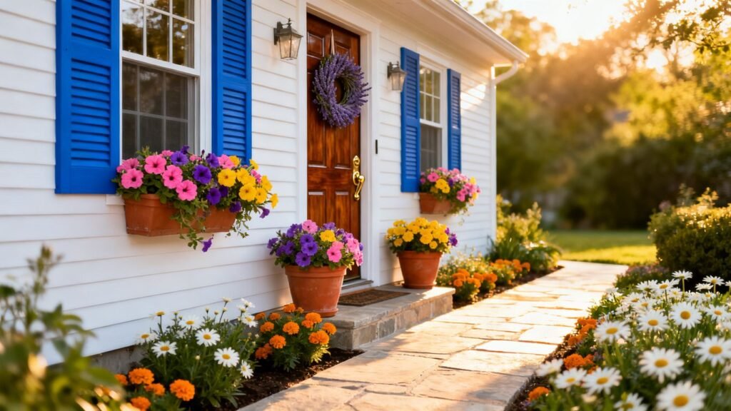 Home exterior with curb appeal upgrades for open house.