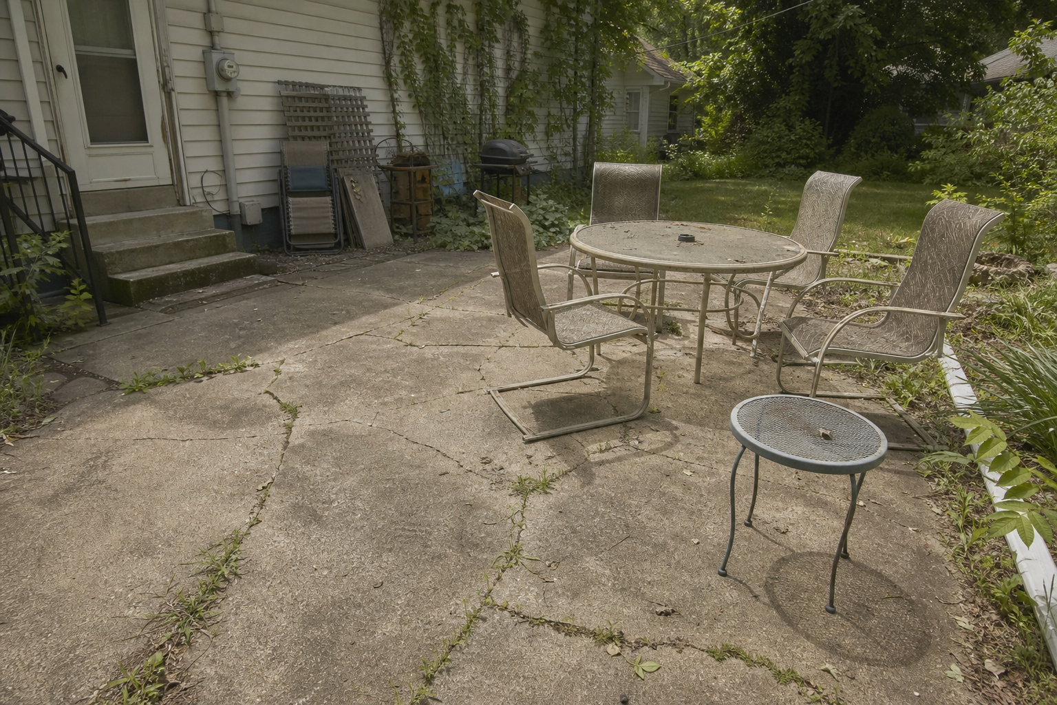 Old cracked patio before Smarter Scapes
