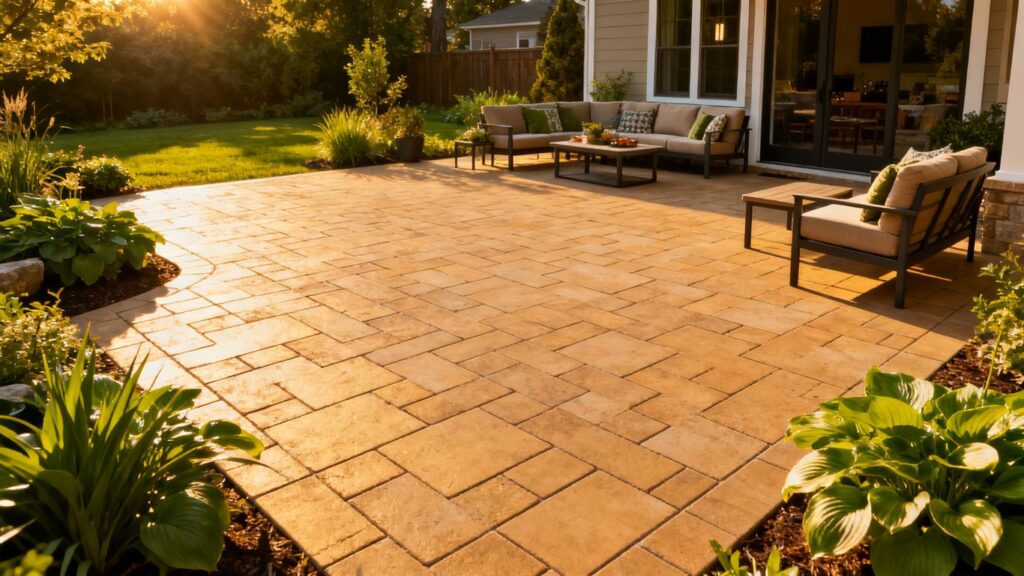 Nashville patio with new paver overlay and outdoor seating.